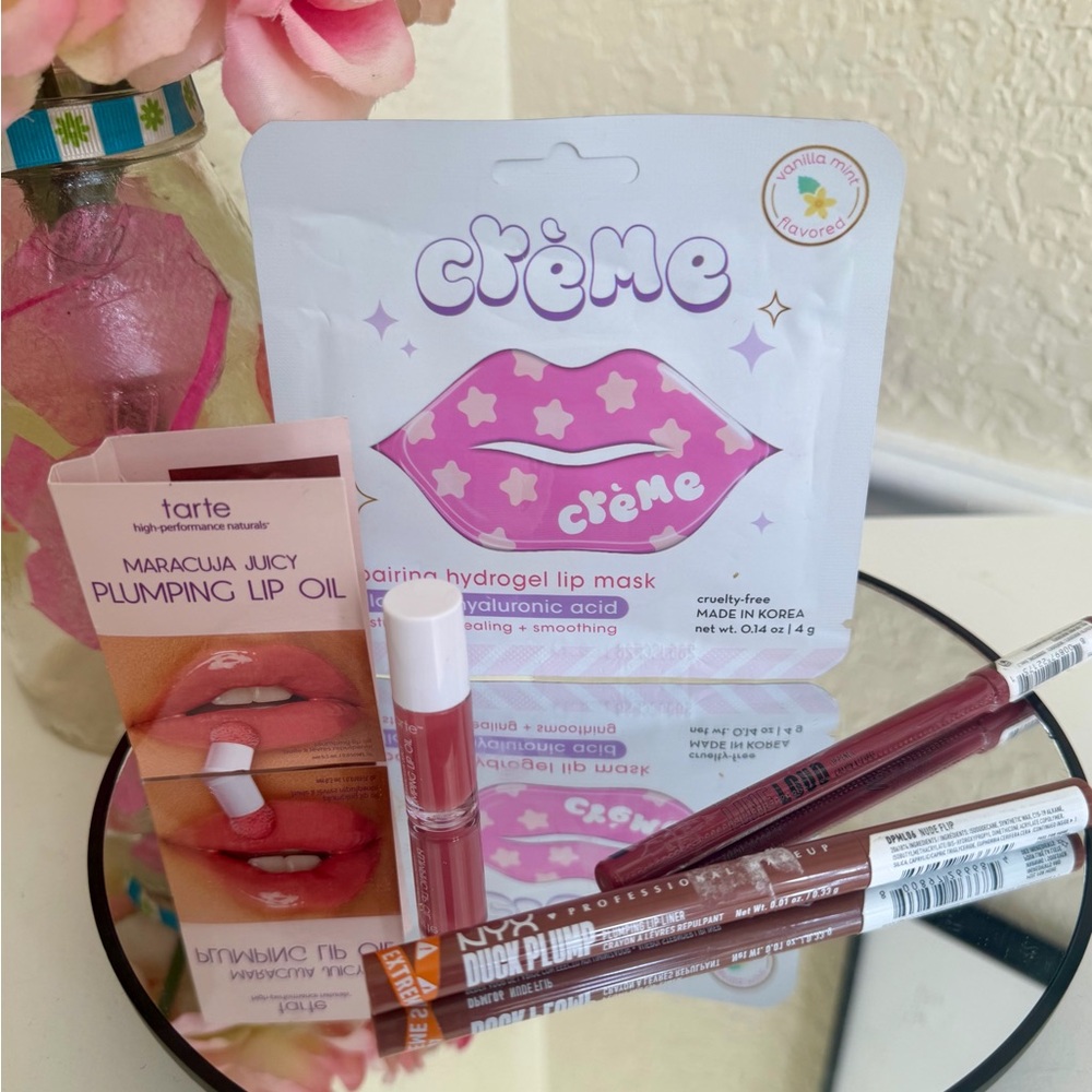 4 Lip Care cosmetics Bundle Lip Mask Lip Plumper Tarte The Crème Shop & NYX